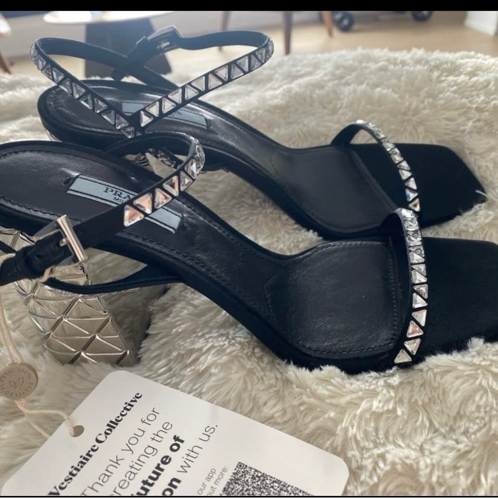 Prada Black Heels with Silver Accents